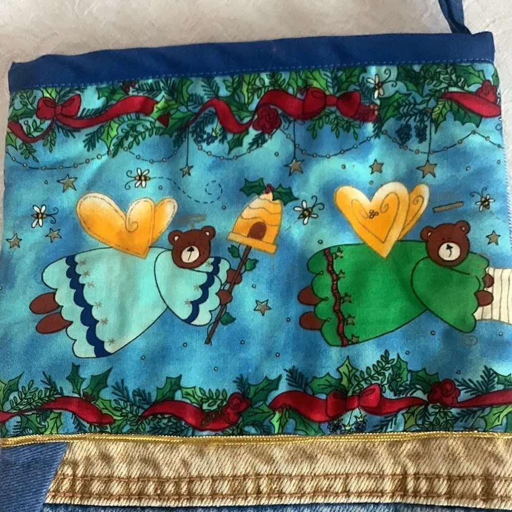 Stocking Vintage Handcrafted Denim Cotton Christmas Bears Lined
